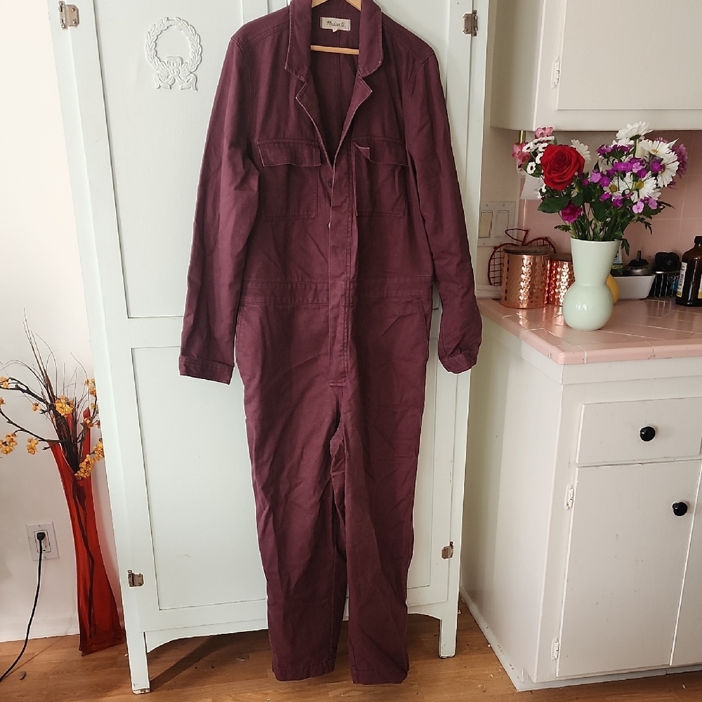 XL Madewell Cotton Jumpsuit Burgundy
